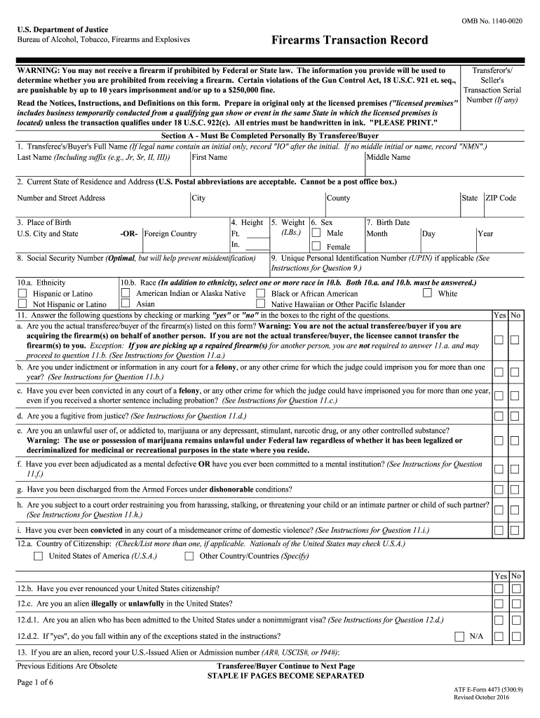  Atf Form 4473 2016-2024