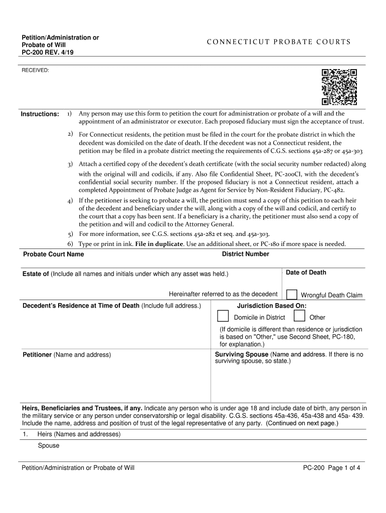  Probate Forms Connecticut 2019-2024