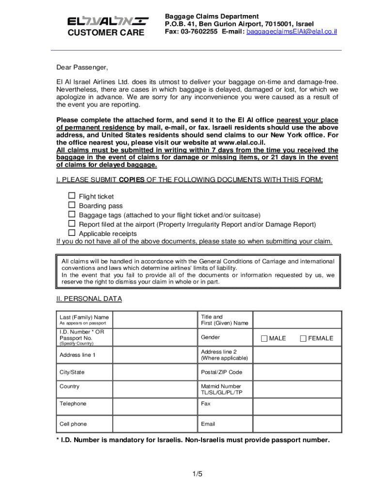  El Al Baggage Claim Form 2019-2026