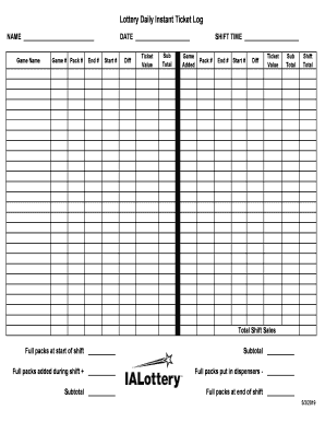 Lottery Daily Instant Ticket Log  Form