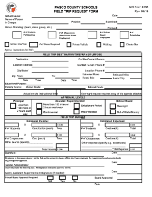  RCE Field Trip Request Form with Lunch Info Roseland School 2019-2024