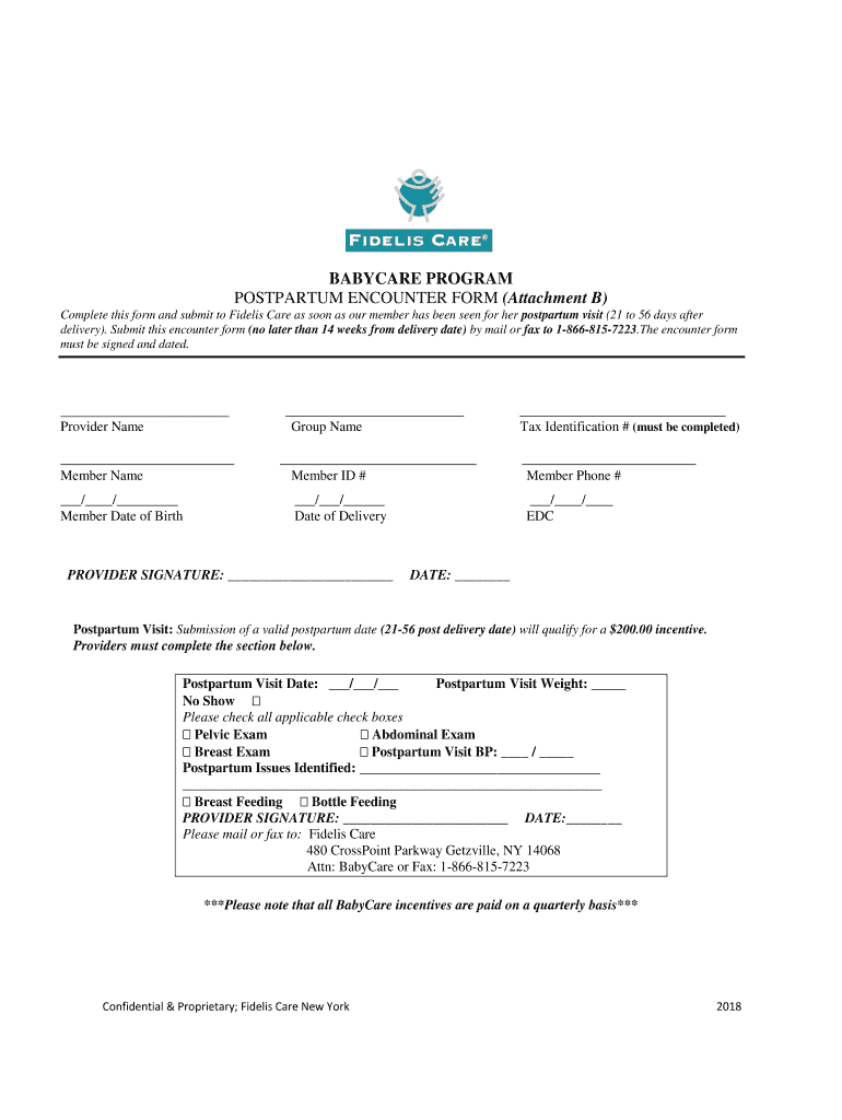  POSTPARTUM ENCOUNTER FORM Attachment B 2018-2024