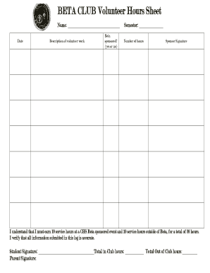 Beta Club Service Hours Form