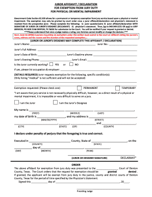 Medical Affidavit with Physicians Statement  Form