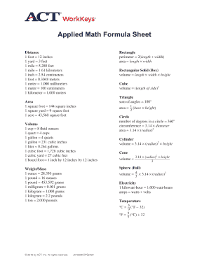 Workkeys Formula Sheet