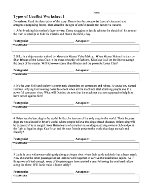 Types of Conflict Worksheet 1 Answer Key  Form