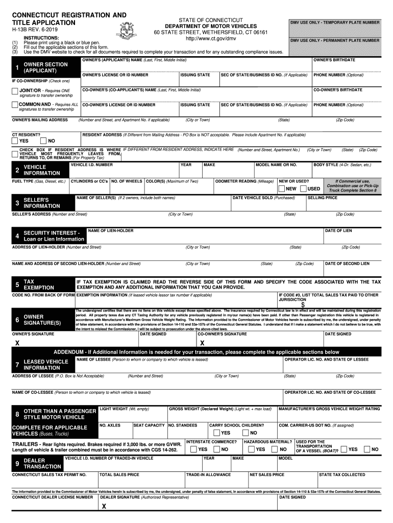  Ct Dmv H 13b 2019-2024