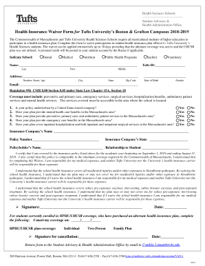  Health Insurance Waiver Form for Tufts Universitys Boston & Grafton Campuses 2018