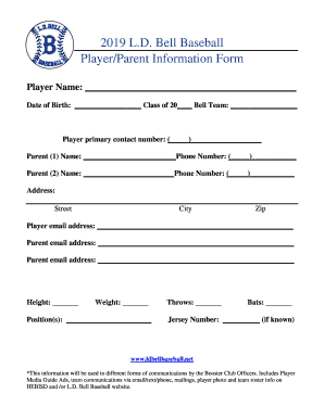Get and Sign LD Bell Baseball PlayerParent Information Form Amazon S3 2019-2022