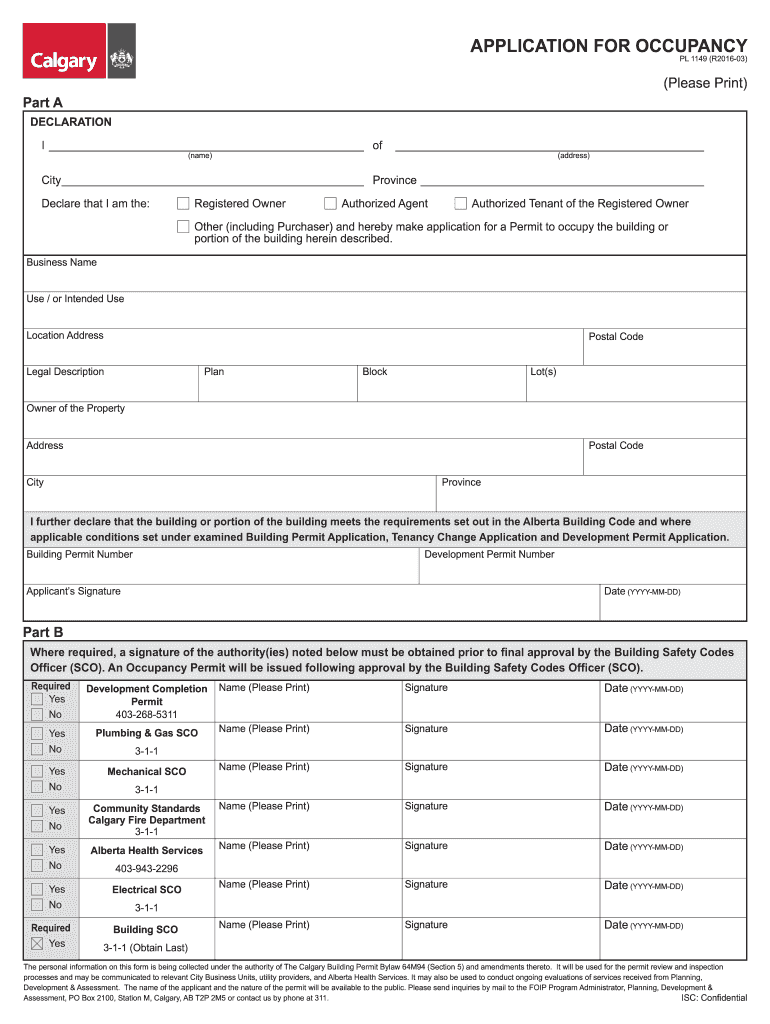 Occupancy Permit Calgary  Form