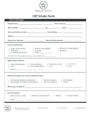 Cbt Intake Form