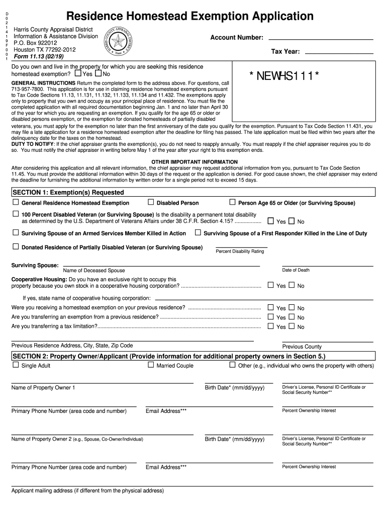  Montgomery County Homestead Exemption Form 2019-2023
