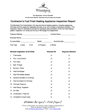 Contractors Fuel Fired Heating Appliance Inspection Report  Form