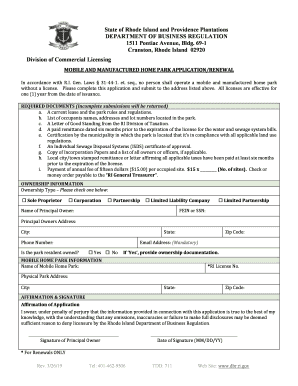 MOBILE and MANUFACTURED HOME PARK APPLICATIONRENEWAL  Form