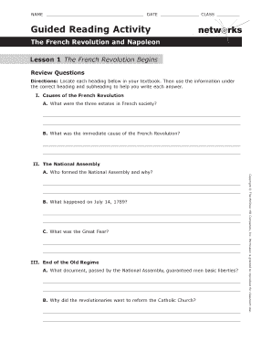 The French Revolution and Napoleon Worksheet Answer Key PDF  Form