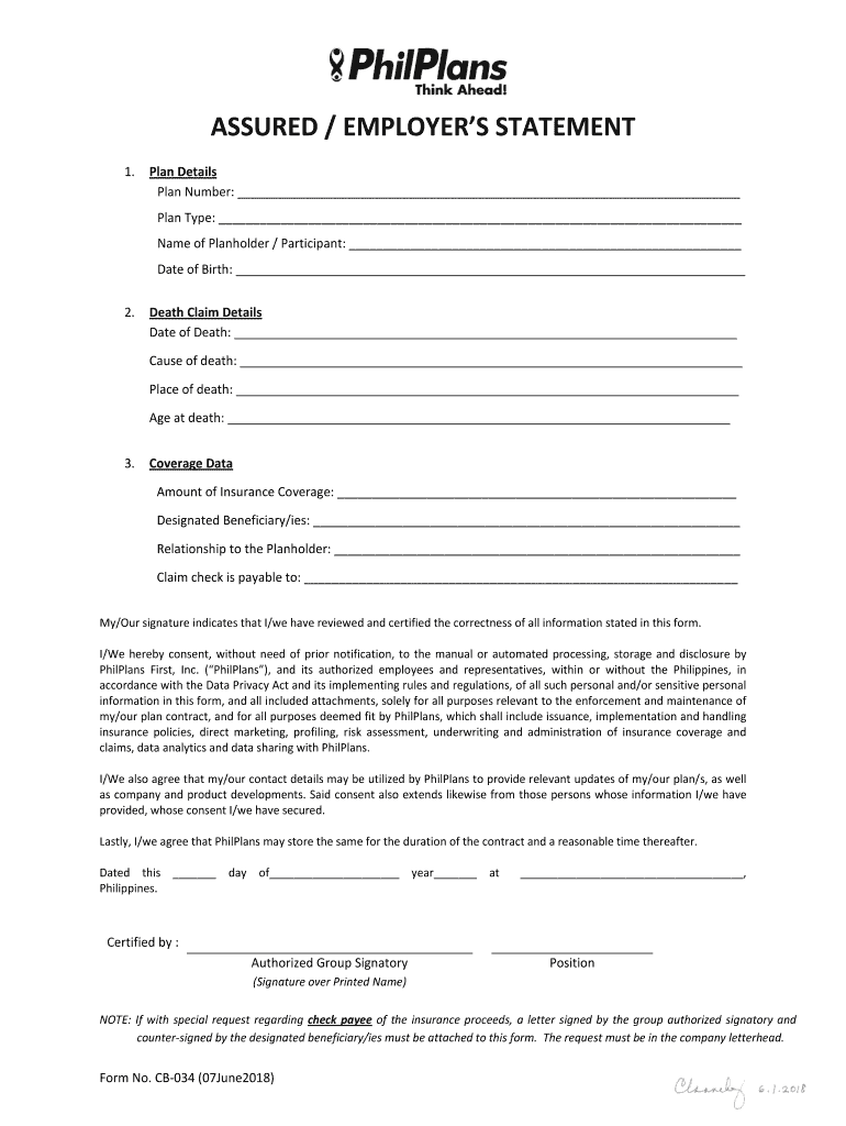 Philplans Death Claim Form