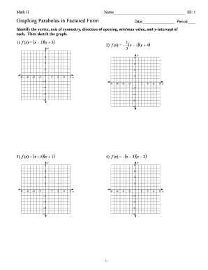 Graphing Quadratic Functions in Standard Form Worksheet