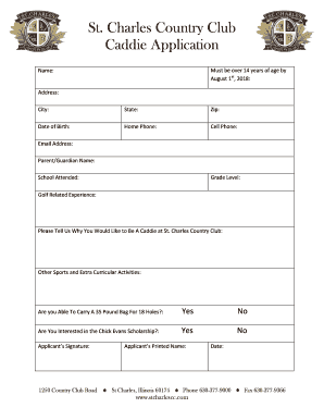 St Charles Country Club Caddie Application  Form
