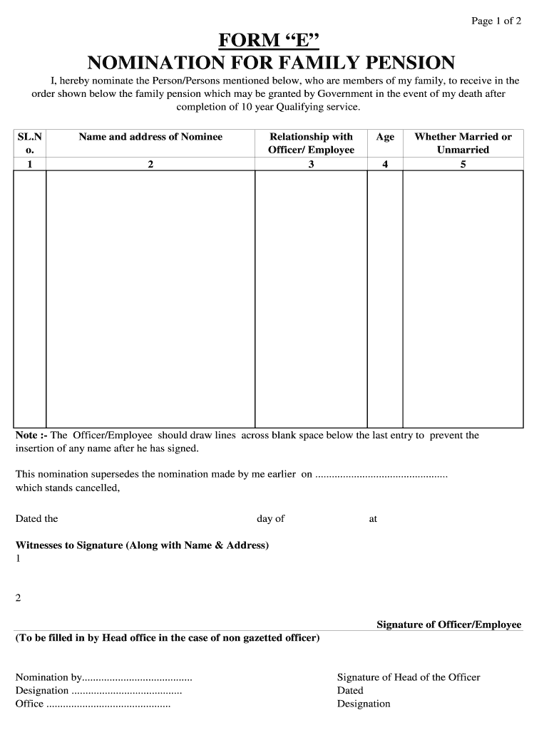 Nomination for Family Pension Form 4