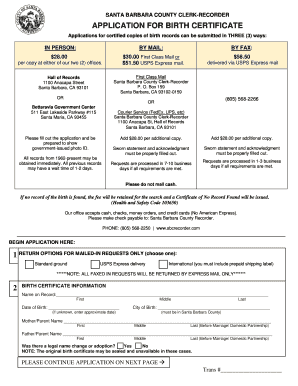 Santa Barbara County Birth  Form