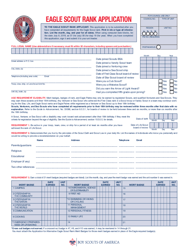  Eagle Scout Application 2019