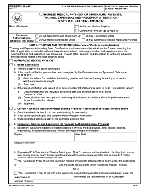NRC Form 313A AMP Authorized Medical Physicist or Ophthalmic Physicist, Training, Experience and Preceptor Attestation