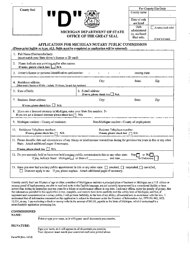  Michigan Notary Public Application Form Michigan Notary Public Application Form 2020