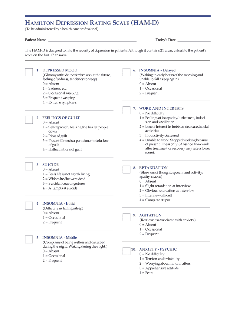 HAM D Assessment Psychology Online  Form