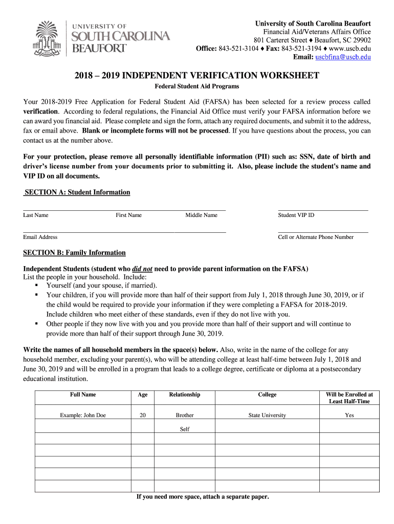  INDEPENDENT VERIFICATION WORKSHEET 2018