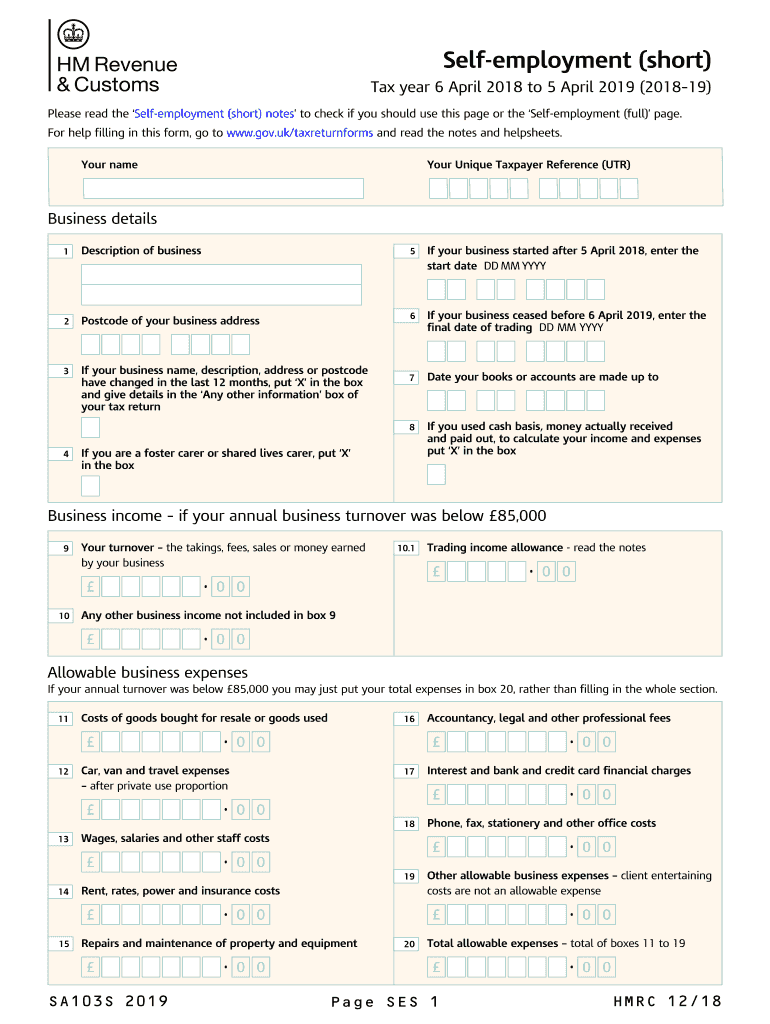 Self Employment Short If You 're Self Employed, Have Relatively Simple Tax Affairs and Your Annual Business Turnover Was below 7  Form