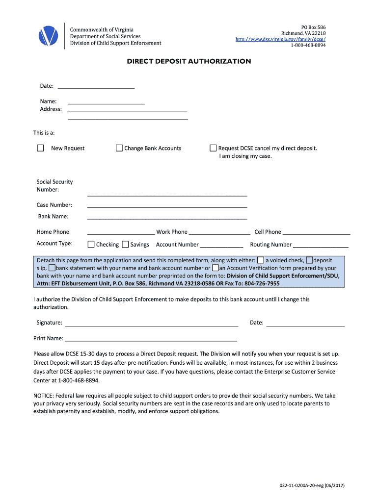 Virginia Child Support Application  Form