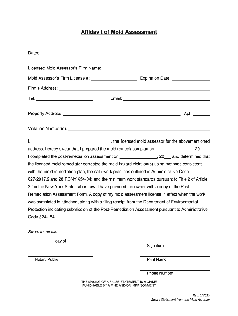 Affidavit of Mold Assessment  Form