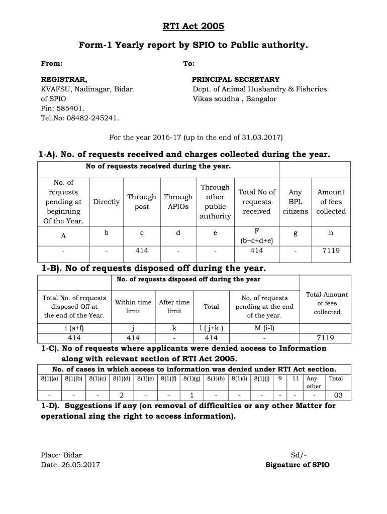 Rti Act Form 1 Yearly Report