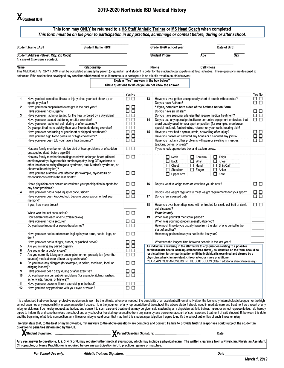 Nisd Athletic Physical Forms