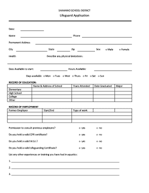 Lifeguard Application Form Shawano School District