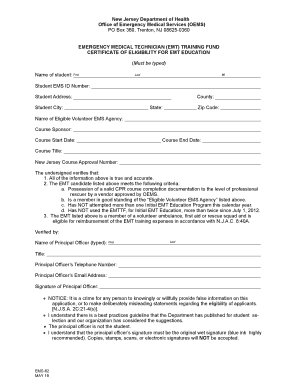 New Jersey Department of Health Office of Emergency Medical Services  Form