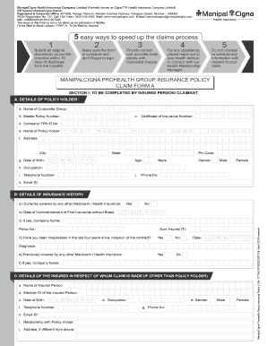 Claim Form Part AManipalCigna Cigna TTK Health Insurance