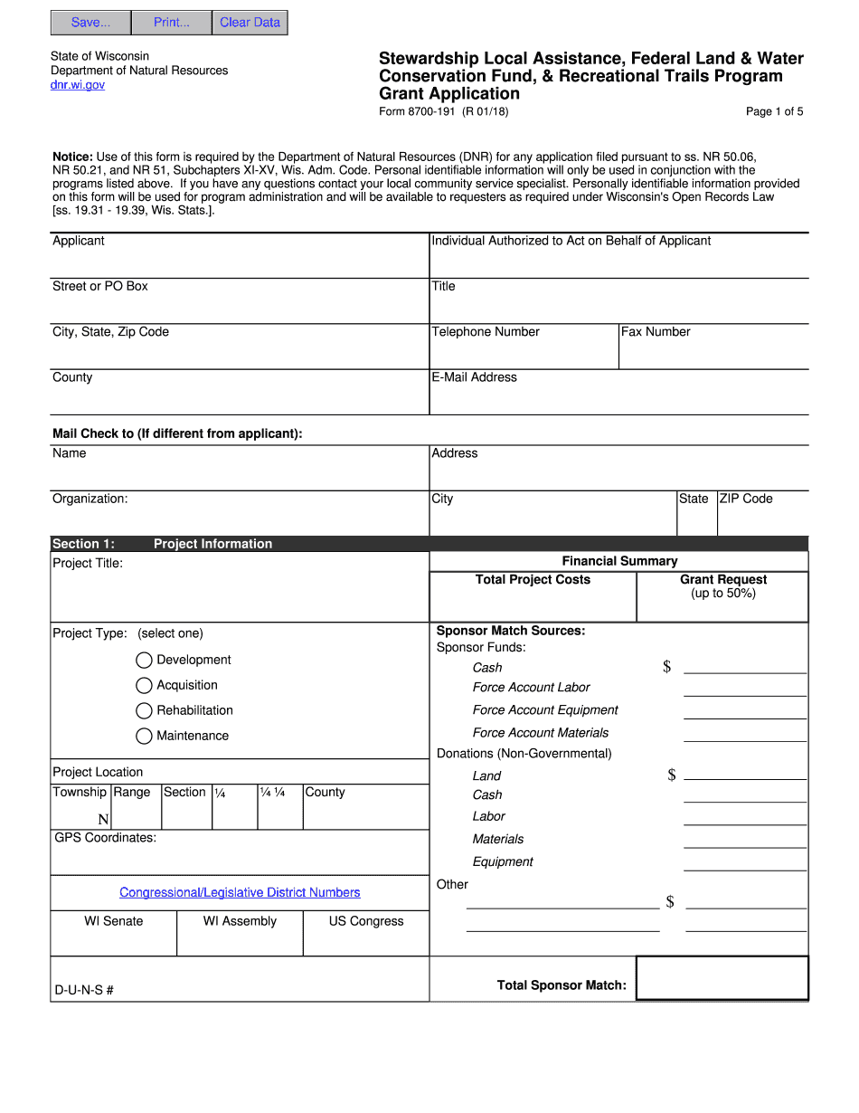  Wisconsin Dnr Form 8700 001 2018-2023