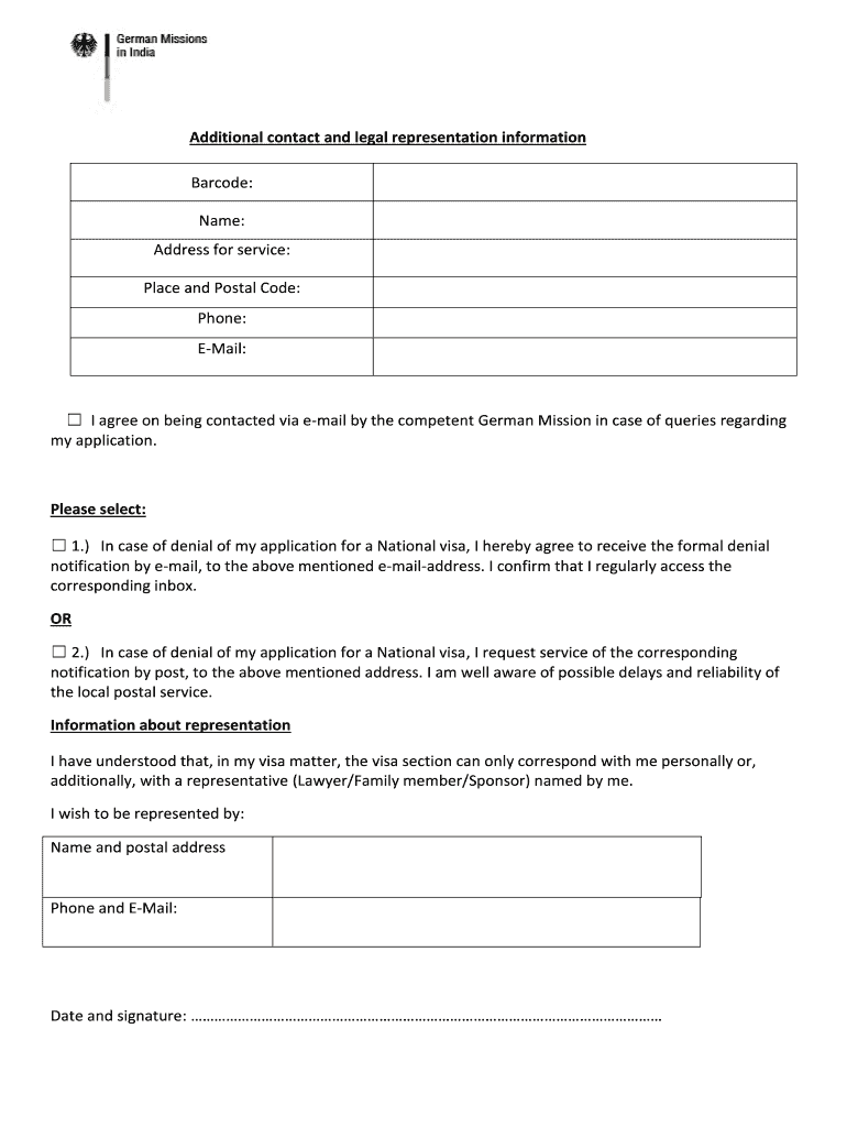 What is Barcode in Additional Contact and Legal Representation Information