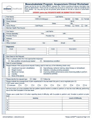 Musculoskeletal Program Acupuncture Clinical Worksheet  Form