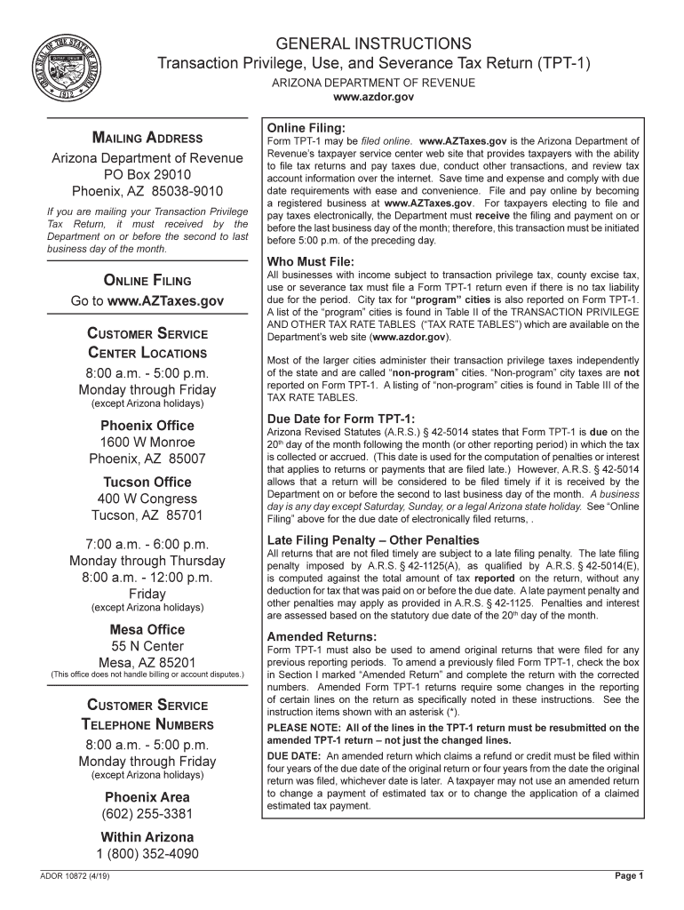 Arizona Privilege Use and Severance Tax  Form