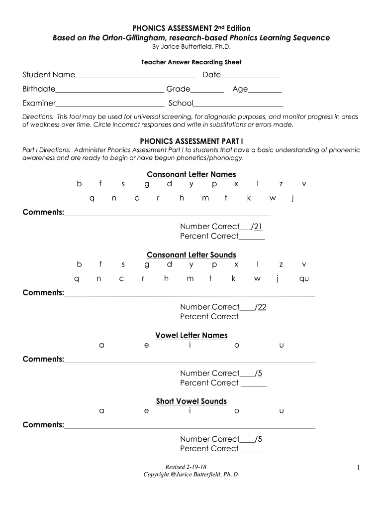 Phonics Assessment 2nd Edition Teacher Record DOC  Form