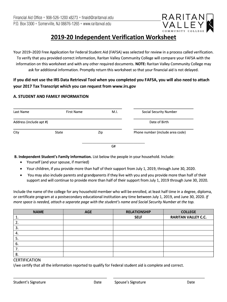 Get and Sign 20 Independent Verification Worksheet 2019-2022 Form