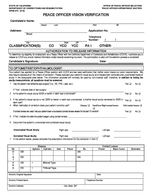 State of California Peace Officer Vision Verification  Form