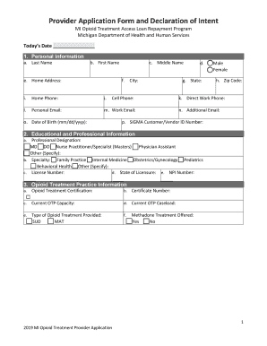 SF MSLRP Application Form Provider Application Form and Declaration of Intent