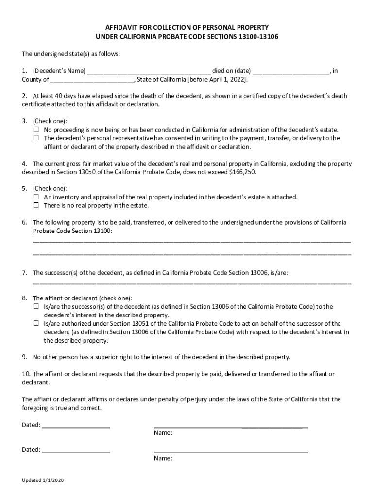 Affidavit Collection 13100  Form