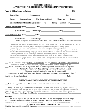 Meredith College Application for Tuition Remission for Employee Retiree Meredith College Application for Tuition Remission for E  Form