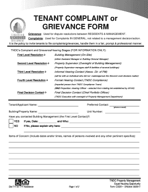 TNDC Complaint & Grievance Form