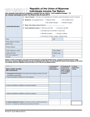 Republic of the Union of Myanmar Individuals Income Tax Return IRD  Form