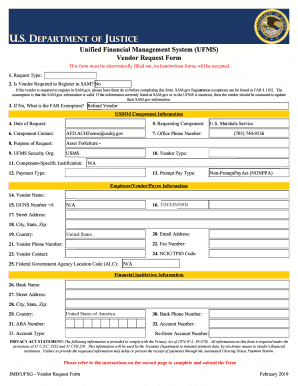Basic UFMS Vendor Request Form Basic UFMS Vendor Request Form